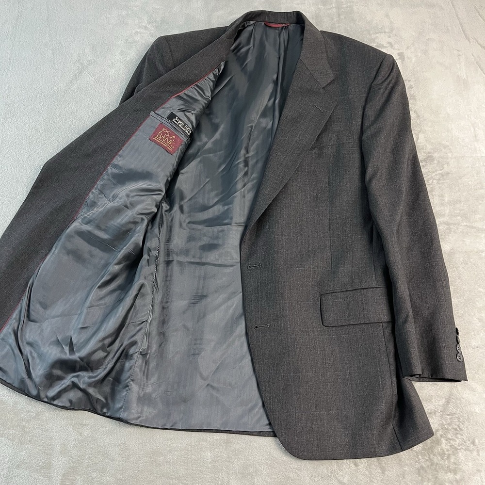 VTG Jos A Bank Super 100s Gray Wool Blazer Sport Coat 43L Windowpane USA Made